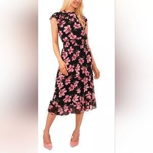 Cece Smocked Floral Flutter Sleeve Midi Dress Size XL NWT